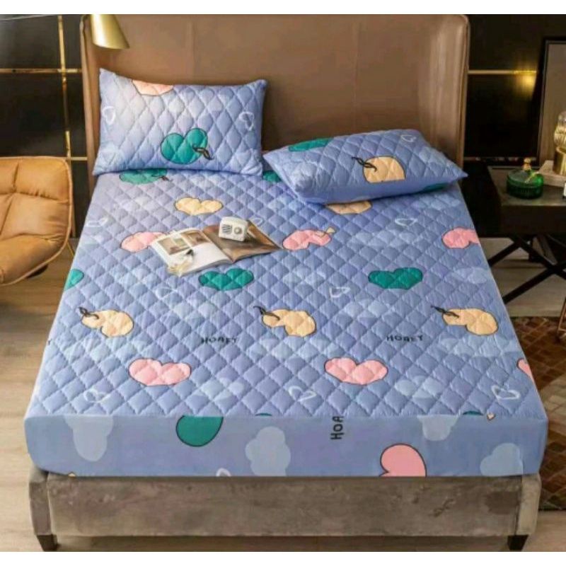 Sprei Sultan Waterproof anti ompol anti tahan air size 120x200 90x200 160x200 180x200 Seprei Adem full Karet tipe 1 2 3-Waterprof biru love