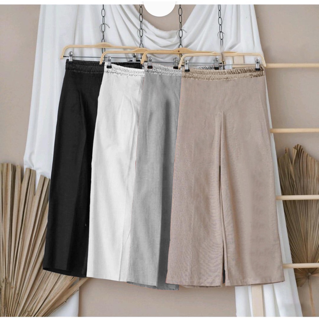 Celana Kulot Katun Linen Highwaist Pinggang Karet Viera HOPYLOVY