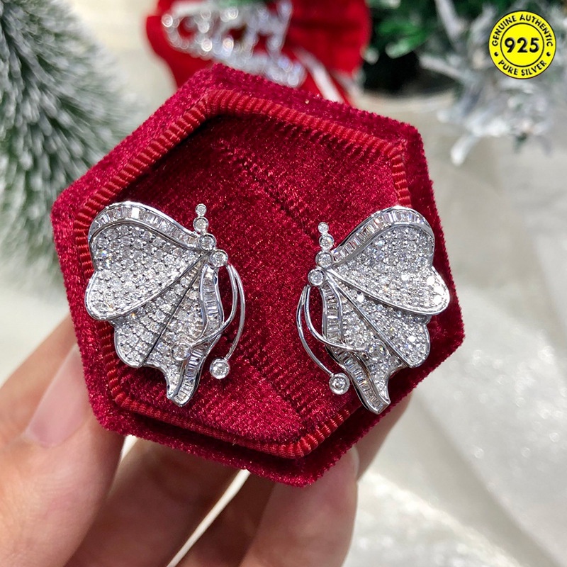 Anting Tusuk Sterling Silver 925 Desain Kupu-Kupu Hias Berlian Untuk Wanita