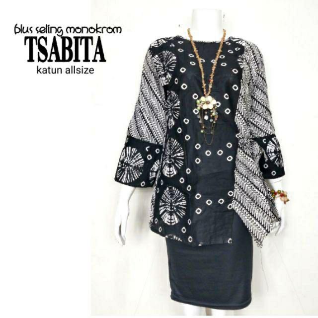 Blus Seling Monokrom Tsabita Ziggy Atasan Batik Modern Kerja Seragam Kantor Muslim Pesta Casual