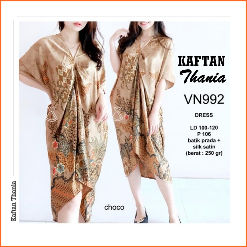 Kaftan Choco Lipat Tengah Batik Halus Dress Premium HQ Bridesmaide Thania Murah Kekinian Lembut V4M9