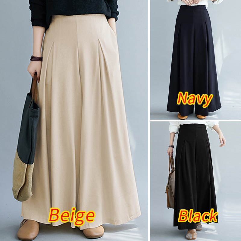 ZANZEA Women Elastic Waist Wide Leg Loose Casual Long Pants