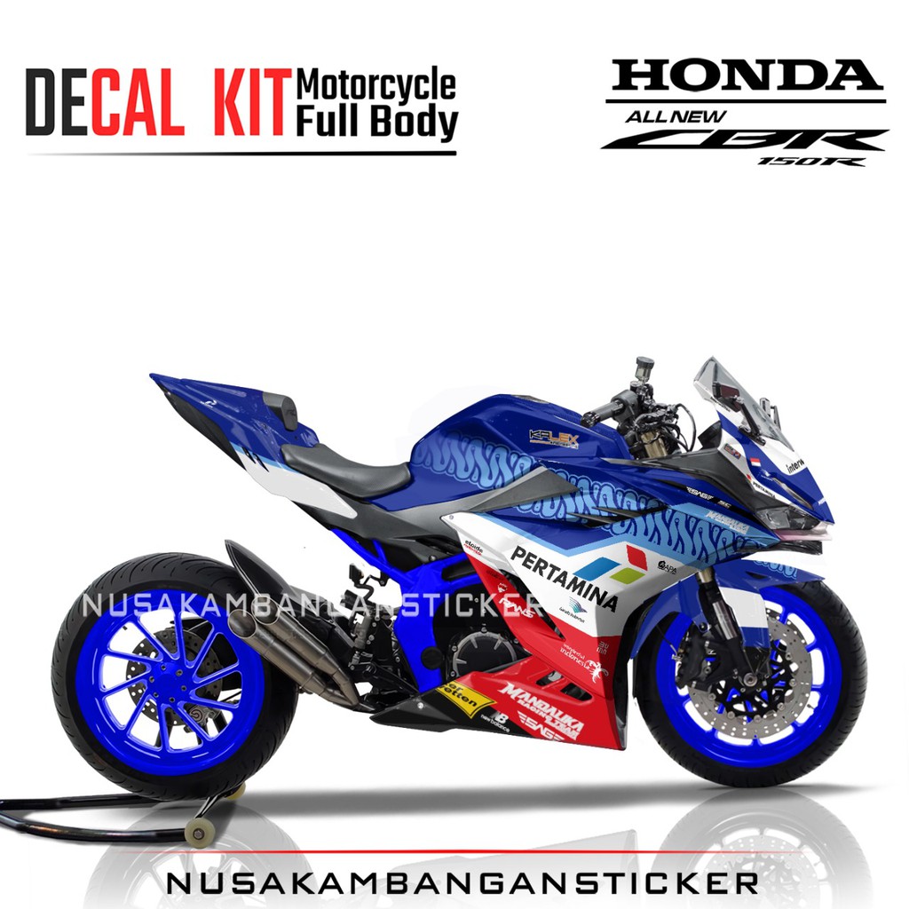 Decal Kit Stiker Motor Honda CBR 150R All New Full Body Mandalika Pertamina Biru Racing Team Sticker
