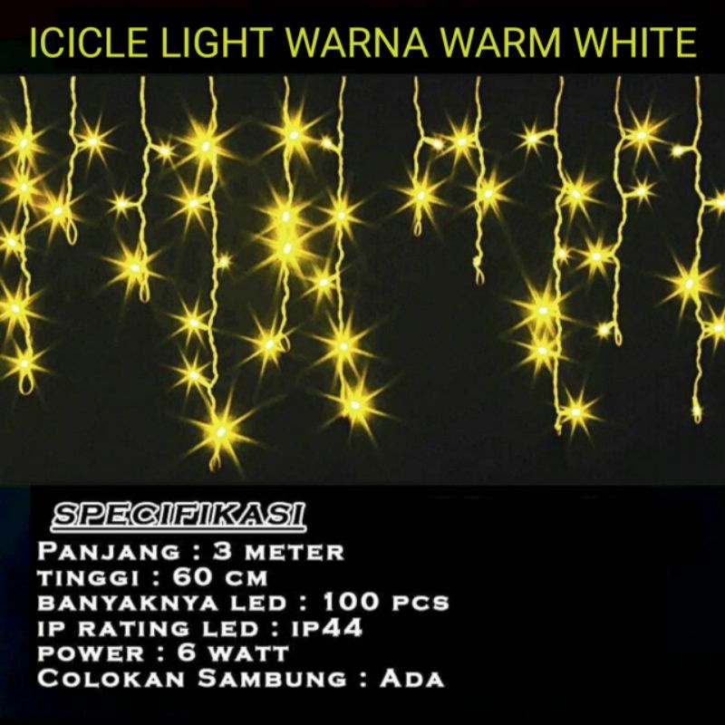 Lampu Tirai LED Icicle Light / Lampu Dekorasi Tumbler Tirai 3.5 x 0.5 Meter