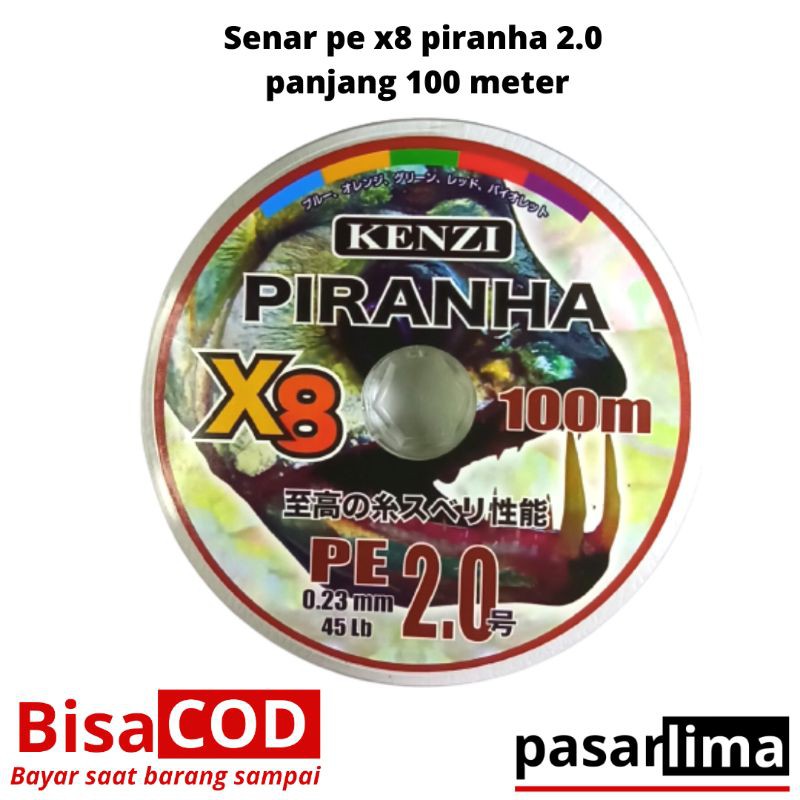 Senar pancing pe piranha x8 2.0 45lbs panjang 100 meter