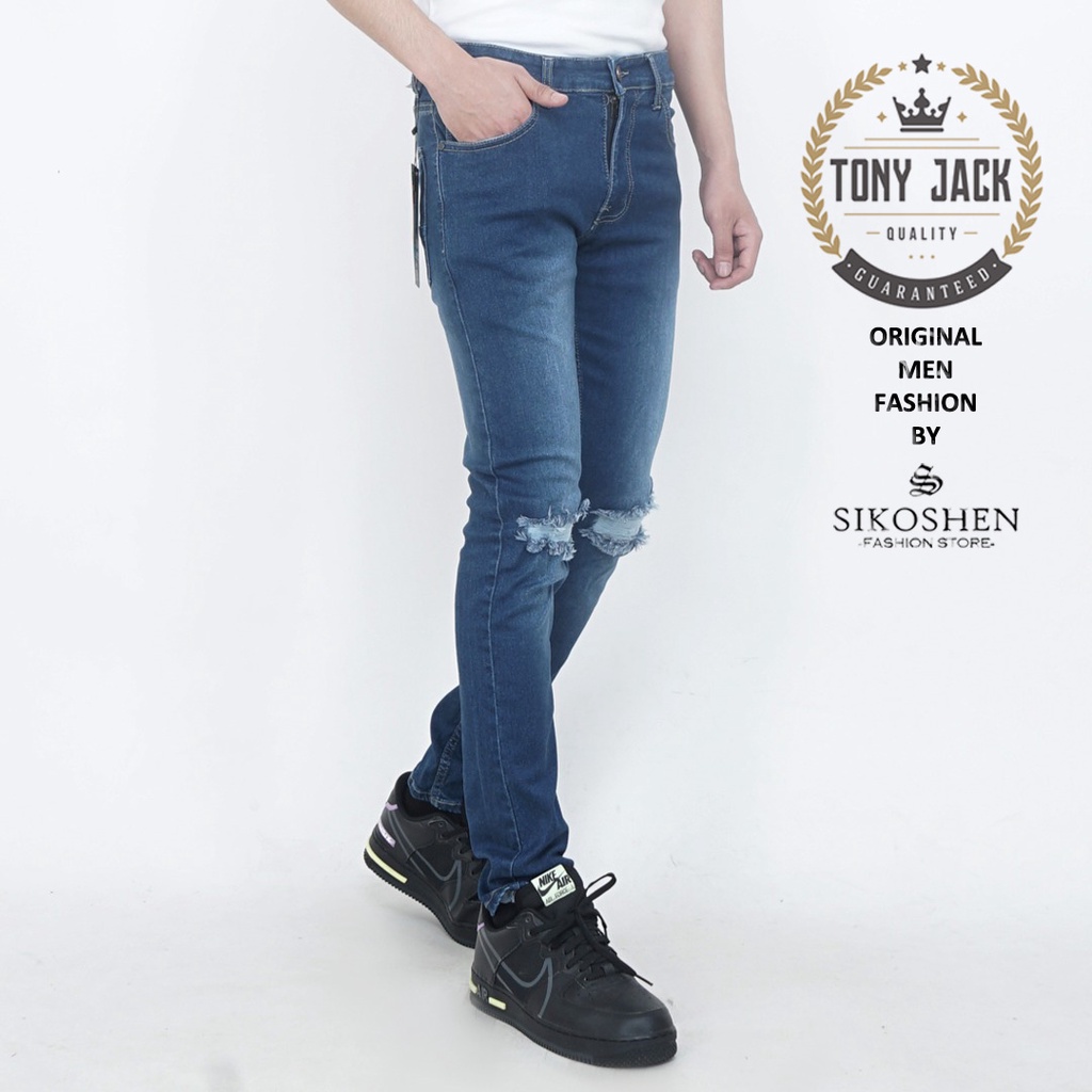 Celana Jeans Panjang Pria Sobek Lutut Ripped Jeans Original TONY JACK Jeans Slim Fit Skinny Jeans