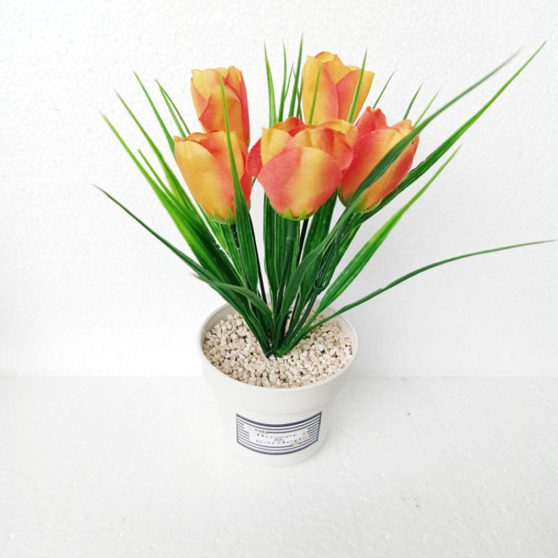 Bunga plastik artificial bunga palsu tulip pot bunga rumput