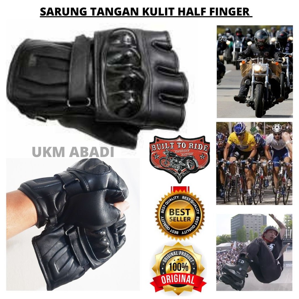 Dragstar Sarung Tangan Kulit Protector Half Finger Leather Sepeda &amp; Motor  Sepatu Roda 113164