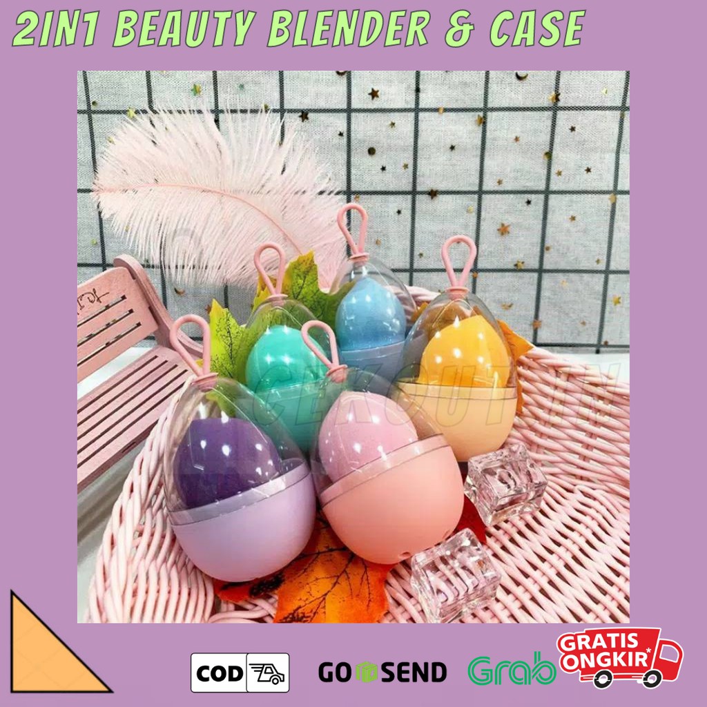 TEMPAT PENYIMPANAN BEAUTY BLENDER/ 2IN1 BEAUTY BLENDER DAN HOLDER/ TEMPAT SPONS MAKEUP BENTUK  TELUR
