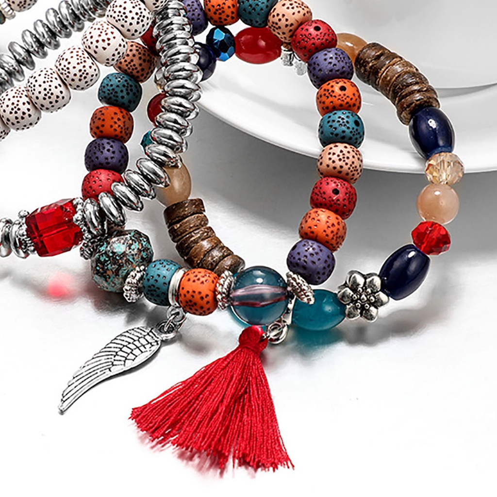 Hu Hu Hu Hu Hu Alat Bantu Pasang Kacamata♡ 4pcs / Set Gelang Rantai Manik-Manik Rumbai Gaya Bohemian Vintage Untuk Wanita