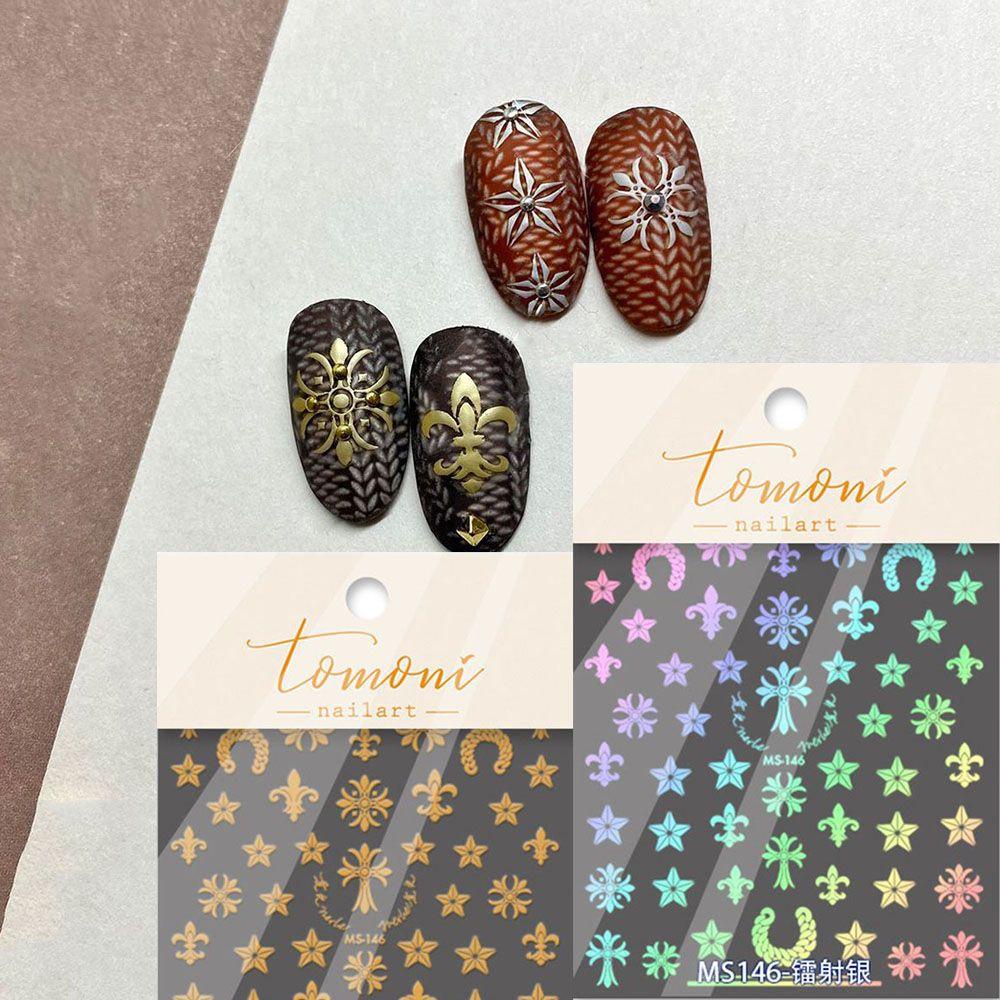 AUGUSTINA Agustina Nail Art Sticker Craft Retro Punk Cross Star Laser Silver Manicure Stiker Dekorasi Kuku