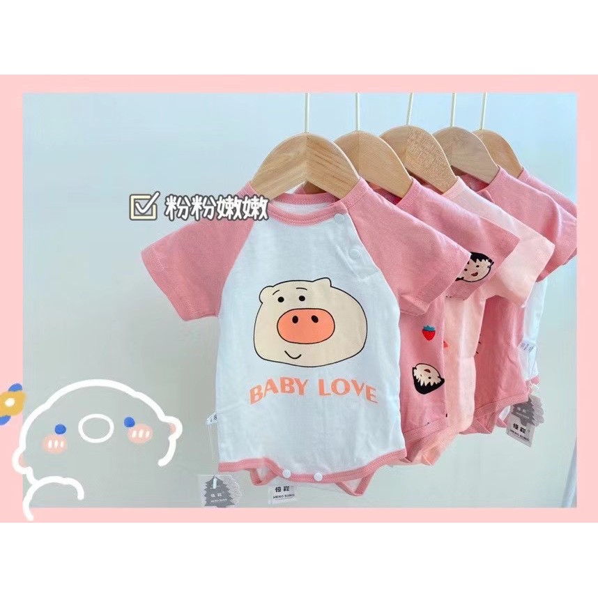 【Happy Baby】0-18Bulan Jumper Pendek / Baju Kodok Lengan Pendek Motif Segitiga SJP02