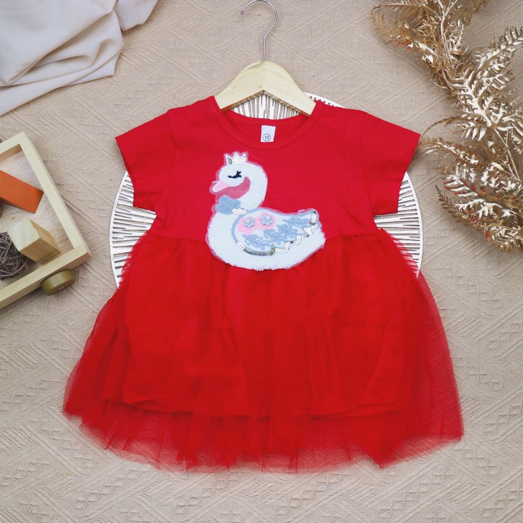 BARU! LIK014 - Dress Bayi 0-2 Tahun Anak Perempuan Cewek Tutu Tile Angsa 3D Katun Adem Fashion