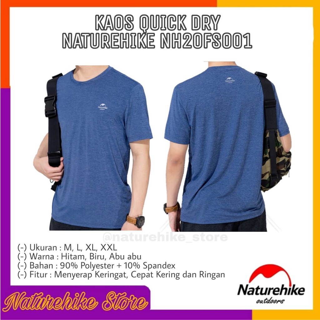 Kaos Dry Fit Adem Quick Dry Tshirt Baselayer Baju Olahraga Gunung Running Naturehike NH20FS001