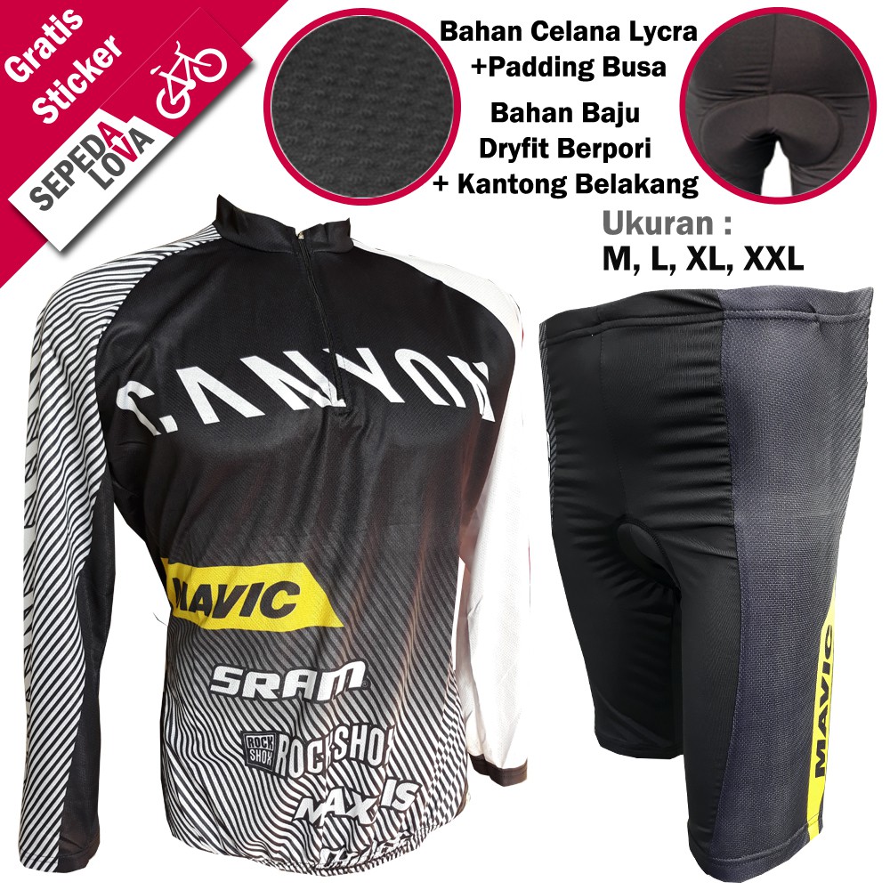Stelan Jersey Celana Sepeda MTB Canyon Mavic Hitam - Lengan Panjang