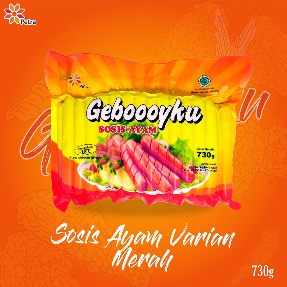 

Geboyku sosis ayam 1kg - 730gr - 460gr| Sosis ayam geboooyku varian merah/putih [isi 40 1kg]