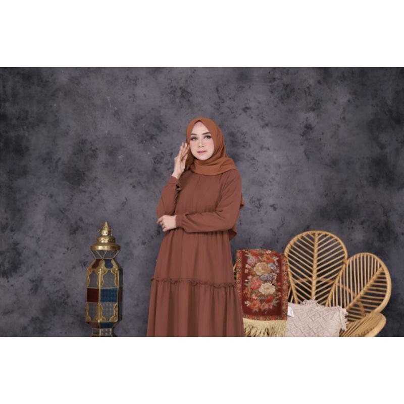 Baju Gamis Wanita Terbaru -Gamis Ceruty -Gamis Polos -Syari Jumbo - Fashion Muslim Wanita- Seragaman-brown
