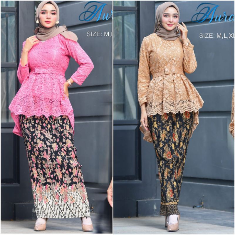 stelan kebaya brukat yuna kombi rok instan plisket jumbo batik