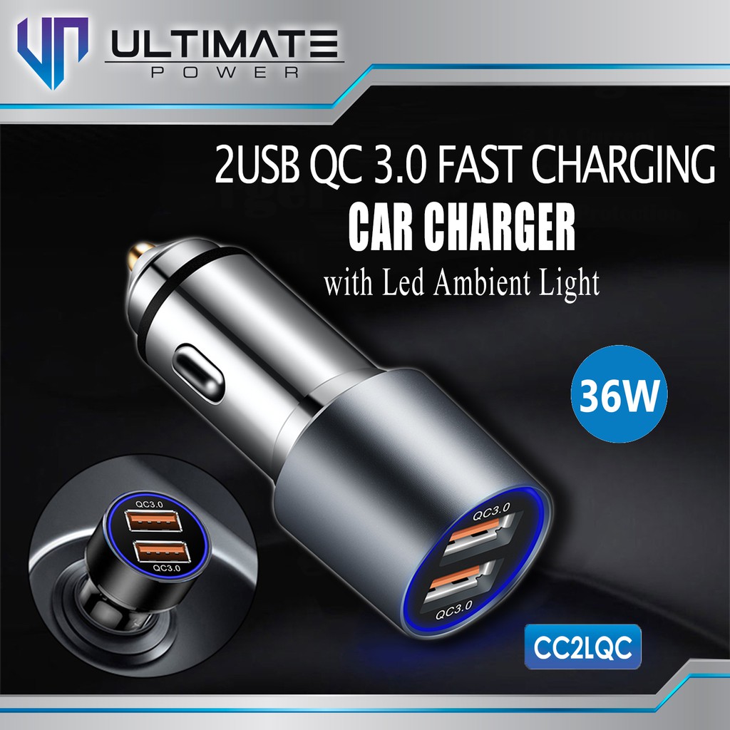 Ultimate Power PD+QC Fast Charging Car Charger with LED Ambient Light original100%asli