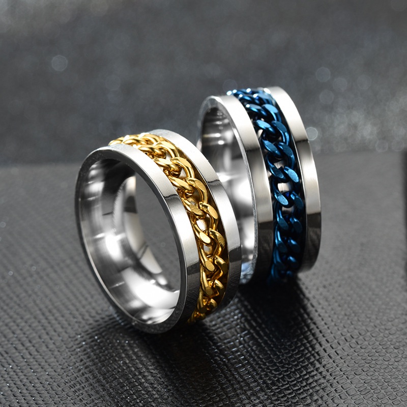 Cincin Rantai Dapat Diputar Bahan stainless steel | Cincin Warna-Warni Bahan Titanium steel Untuk Unisex