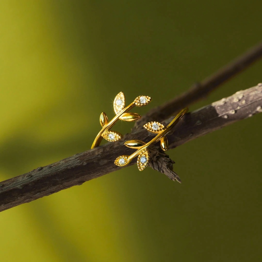 European and American simple leaf ring diamond cross ring female lady leaf diamond open ring retro ring