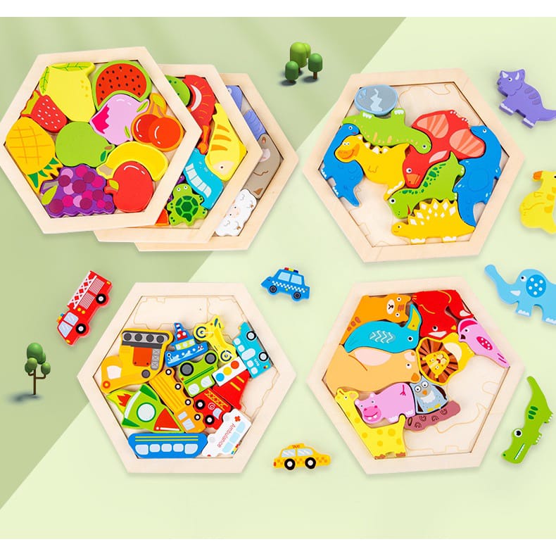 Puzzle 3D Kayu Hexagon - 3D Puzzle Kayu Anak - Puzzle wooden - Mainan Puzzle Anak Murah - Puzzle cocokkan bentuk kayu - hadiah ulang tahun - kado ultah unik