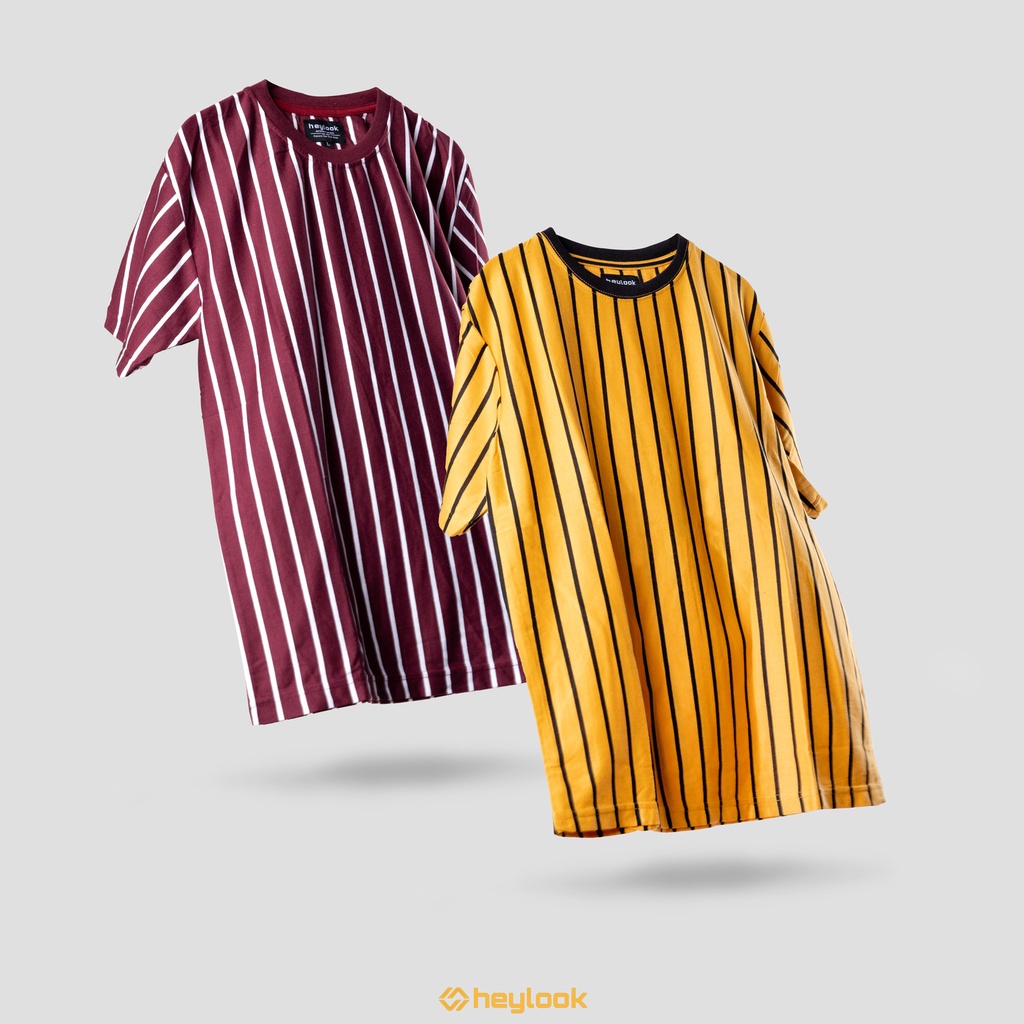 Kaos Strip Vertikal Lengan Pendek Pria Wanita Kaos Cowok Cewek Basic Tshirt Kaos Stripe Salur Garis Garis Belang Hitam Navy Putih Maroon Kuning Premium