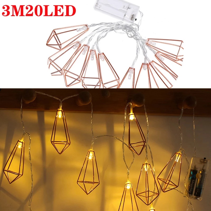 Lampu String 20 Led 3m Bentuk Geometri Warna Rose Gold Dengan Box Baterai