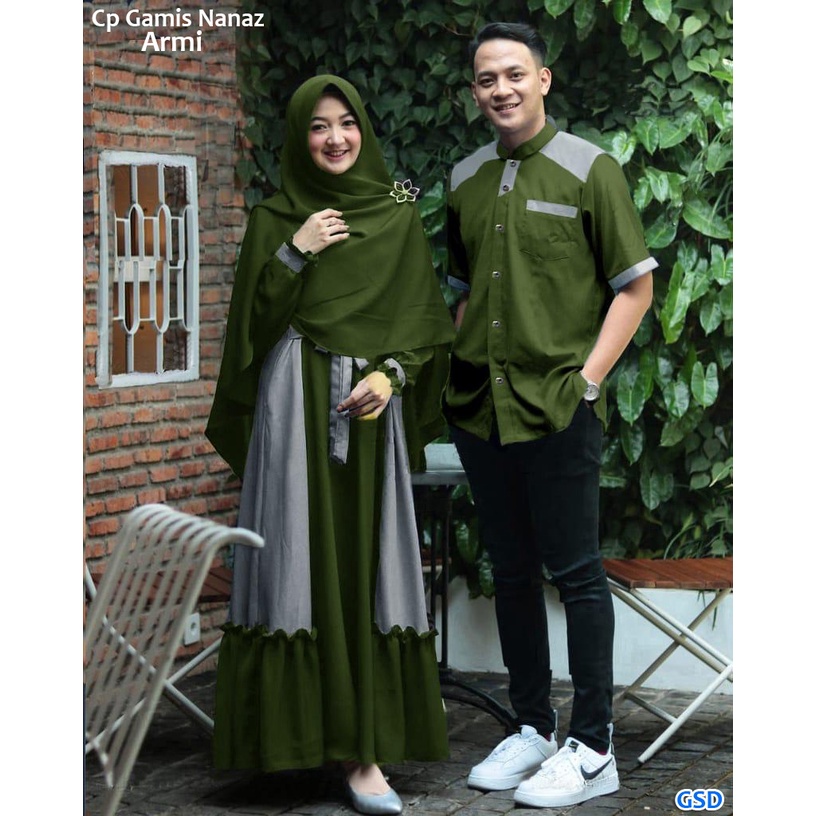 Cp Gamis NINIS /Couple Muslim/Baju Pasangan Muslim Murah/Gamis Syari + Kemeja Pria+ Bergo