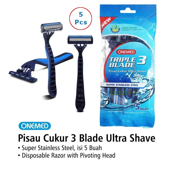 BIRU - Pisau Cukur Ultra Shave 3 Blade Onemed Pack Isi 5pcs