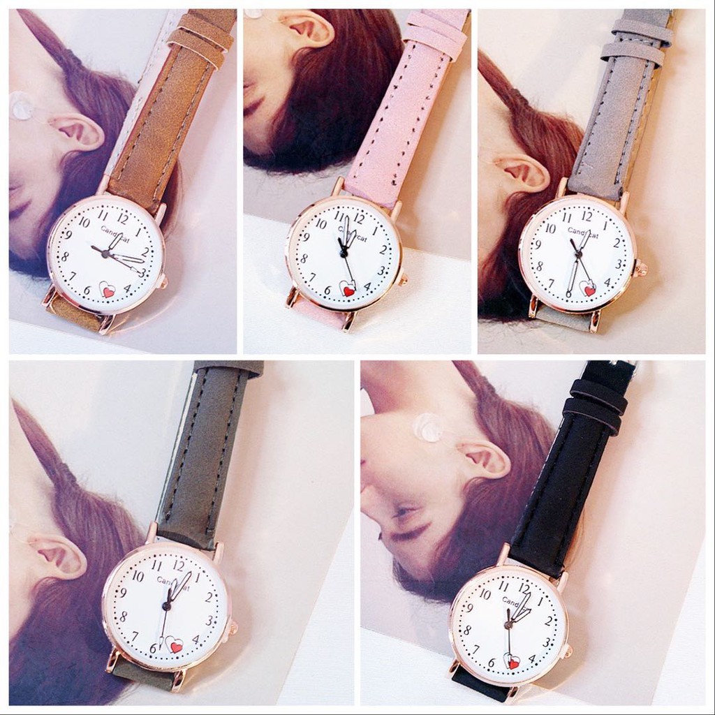 {BAYAR DI TEMPAT} Jam Tangan Love CandyCat Strap PU Casual Analog Gaya Korea Untuk Wanita Fashion