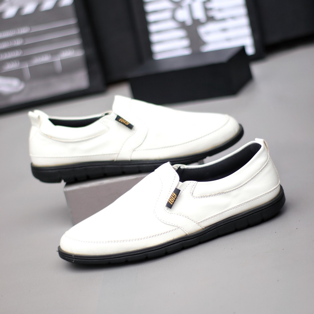 Sepatu Slip On Casual Formal Kulit Asli Pantofel Kerja Kantor Kuliah Original Keren Pria / Cowok Loafer Boi Trandy - Sepatu Pansus Kulit Pria