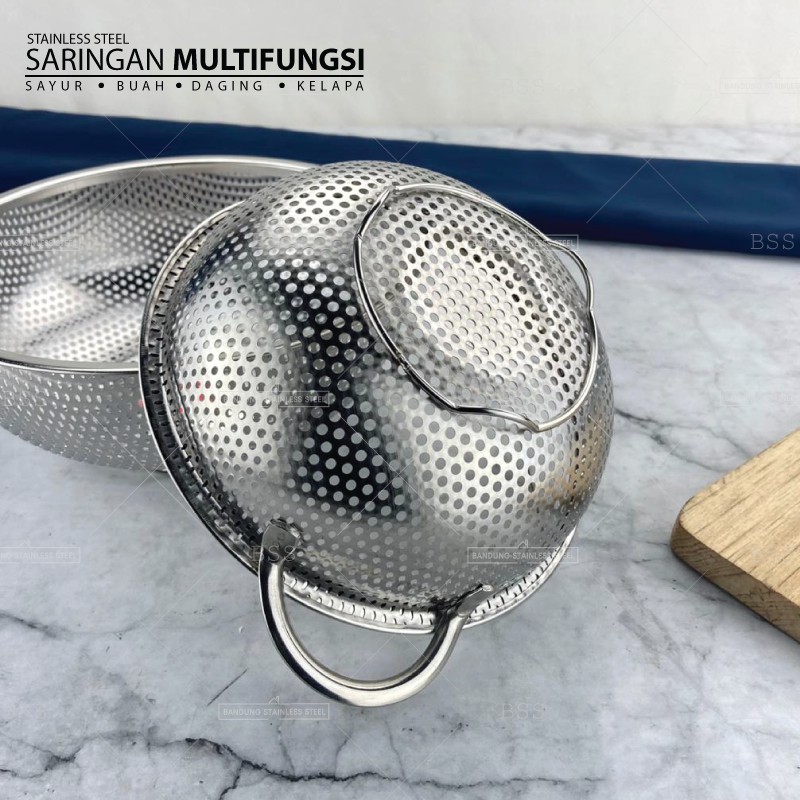 Saringan Multifungsi 22.5cm 25.5cm Cuci Sayur Daging Buah Kelapa Stainless Tebal Murah