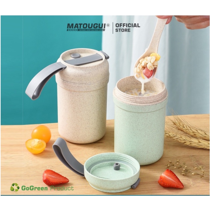 MATOUGUI - Cangkir Sarapan Multifungsi Mangkuk Sup Jerami Gandum Piknik Portable 330ml TMT0018-2