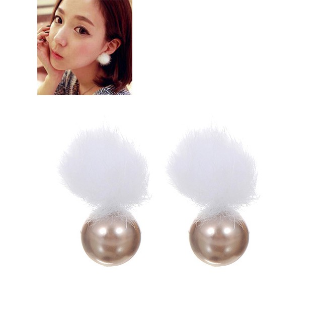 LRC Anting Tusuk Lovely Fuzzy Ball Decorated Earrings C96933