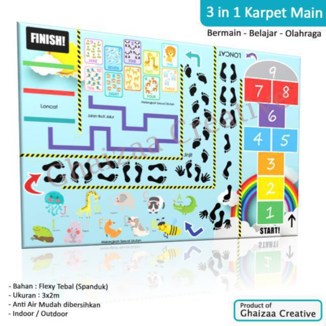 Karpet Main Anak  3 in 1 Jumbo 3 x 2 m Sensory Path 