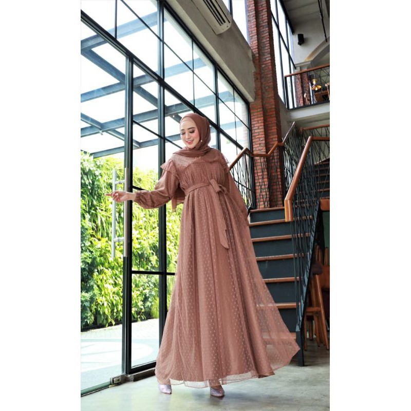 HANNAH POLKADOT Gamis lebaran pesta muslimah