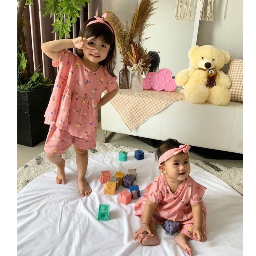 Plazababyku MX BELLE RAYON SETELAN BANDO setelan bayi motif bunga yang lucu free headband