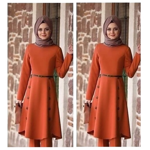 Baju Gamis Syari Syar I asdf Muslim Pesta Fashion Wanita Remaja Murah Terbaru Dress Polos 2020 2021-SYFA TUNIK - MERAH