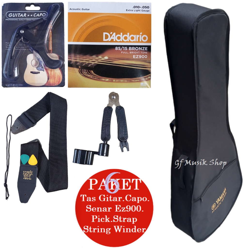 Tas Gitar Akustik Jumbo Yamaha Hitam Bahan Polyster Anti Air Paket 6