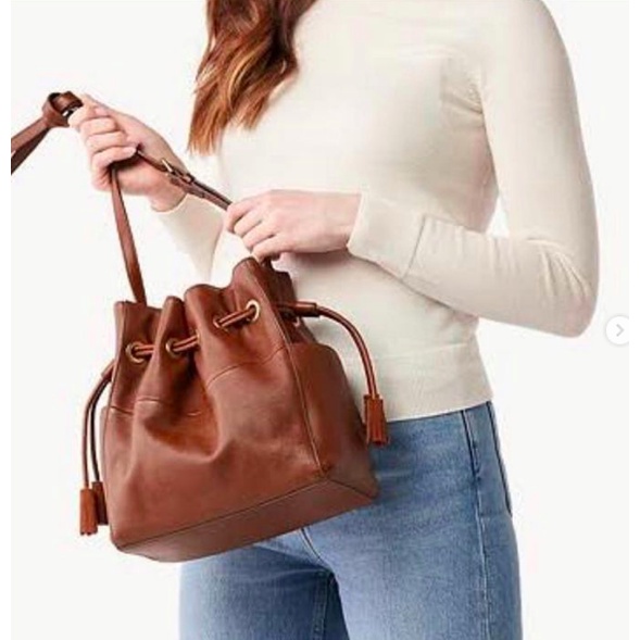 Tas Wanita Fossile Rayna Drawstring Crossbody Medium Brown