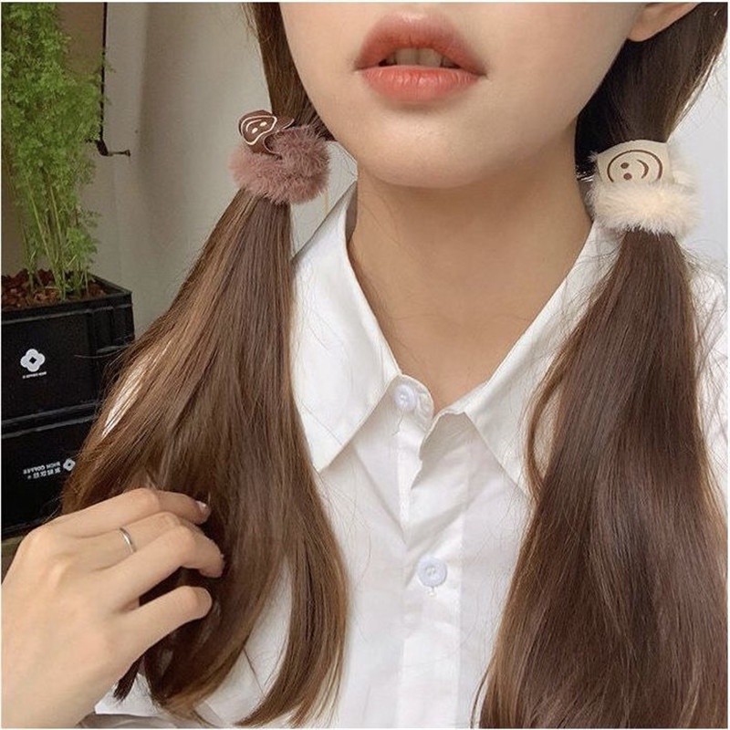 Ikat Rambut Karet Fashion Korea Satin Wajah tersenyum yang mewah itu manis dan imut