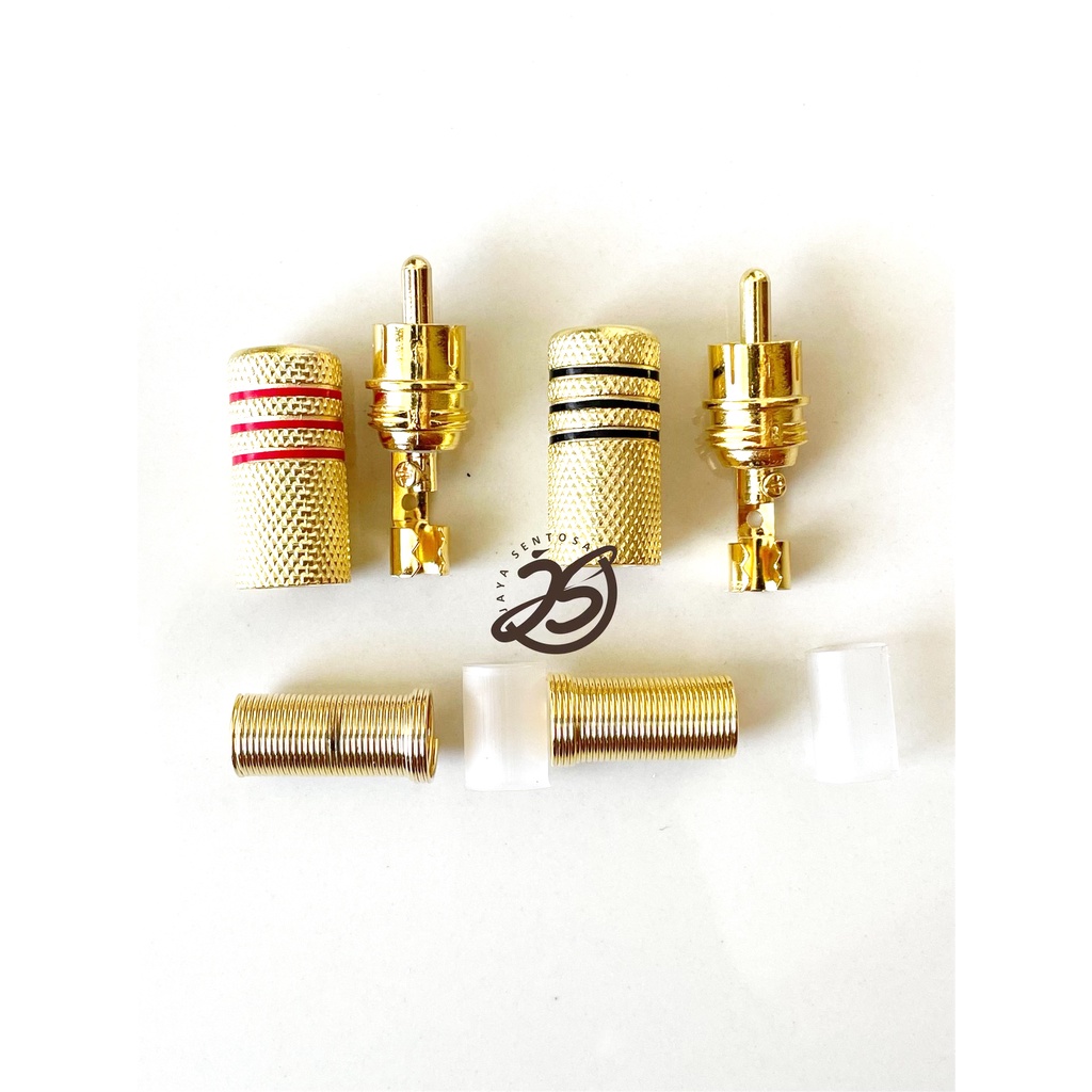 JACK RCA GOLD (1SET) SEPASANG (MERAH-HITAM) JACK RCA MALE GOLD JACK AUDIO RCA GOLD METAL