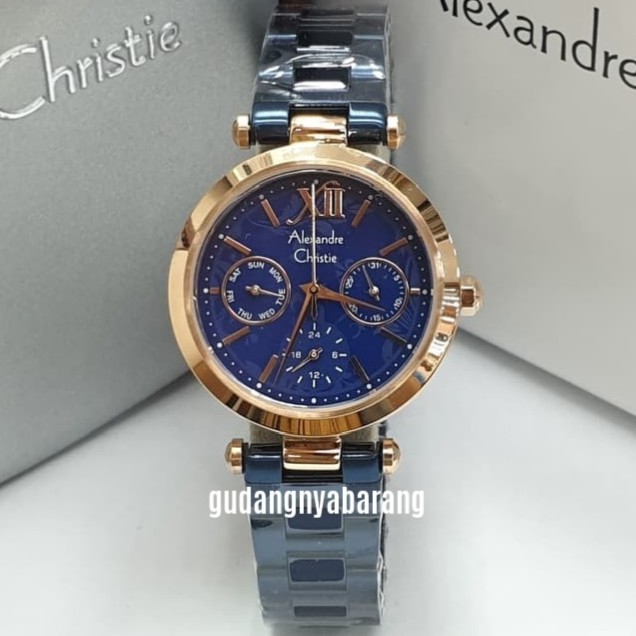 JAM TANGAN WANITA - CEWEK - WOMAN ALEXANDRE CHRISTIE AC 2498 BIRU BLUE ROSE GOLD ORIGINAL CANTIK