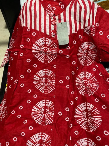 Blus Kombinasi Red Cherry Batik Atasan Batik Merah Jumbo Kombinasi Kerja Seragam Kantor
