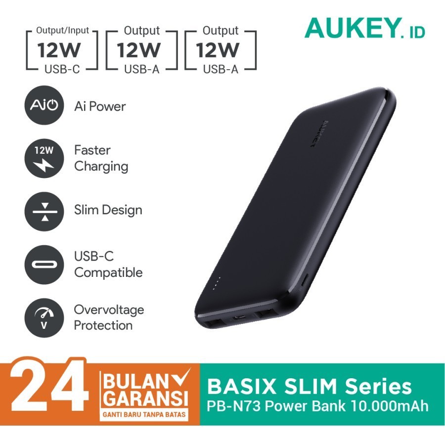 AUKEY PB-N73 BASIX SLIM 10000 - Powerbank 10000mAh Dual Input Output