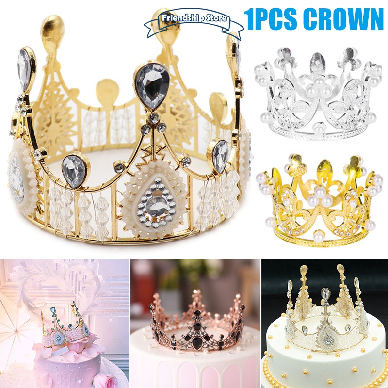 Fs Crown Cake Topper Crystal Children Hair Ornaments For Wedding Birthday Baby Shower Party Cake Decoration Shopee Indonesia