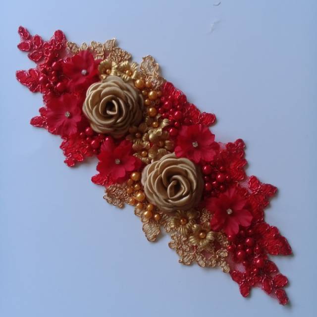 Headpiece hijab merah gold aksesoris hijab pengantin wedding wisuda