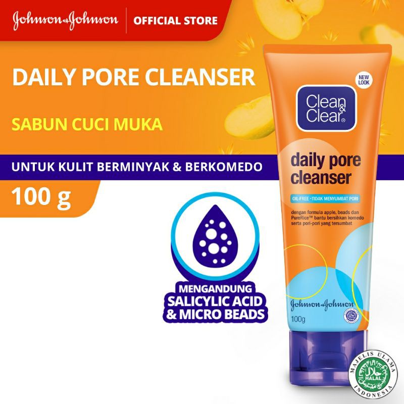 Clean &amp; Clear Daily Pore Cleanser Sabun Cuci Muka Pembersih Wajah Komedo 50gr 100gr