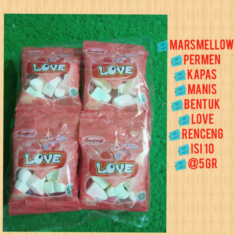 

Marsmellow Permen Bentuk Love/Permen Kapas Manis renceng isi 10 sachet